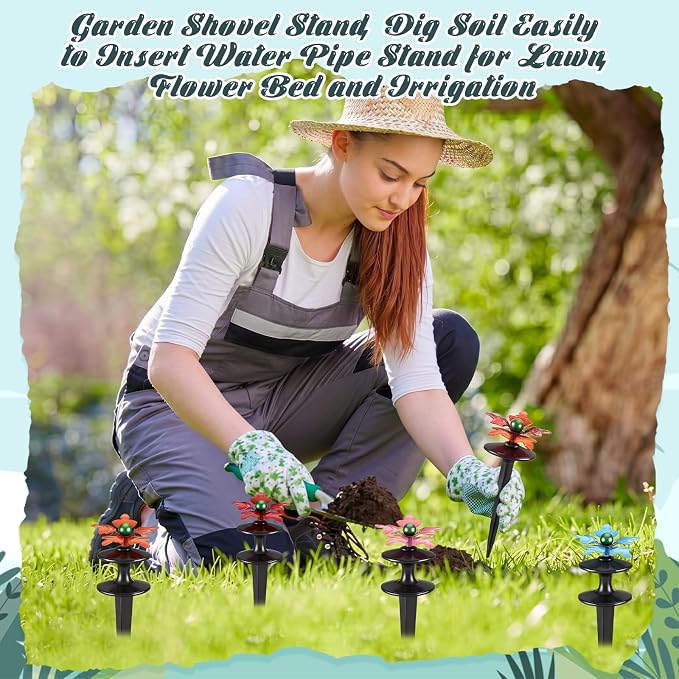 Zonon 4 Packs Hose Guide Spike Decorative Flower Cast Iron 11-inch Metal Heavy Duty Garden Hose Guide Stakes Heavy Duty Black Antique Tools for Garden Lawn Yard Farm Outside Plants Protection