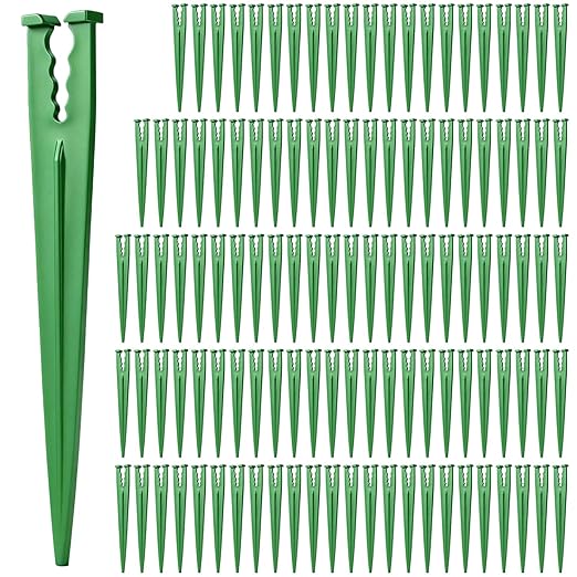 100 Pieces 1/4 Inch Drip Irrigation Support Stakes, 5.6-Inch Long Plastic 1/4'' Heavy-Duty Tubing Holder Stakes for Irrigation Hose/Emitter Support Garden Greenhouse Drip Supplies (Green)