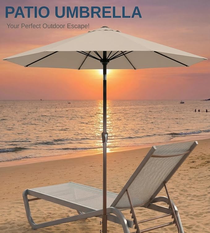10FT Patio Umbrella, Outdoor Umbrella with Push Button Tilt and Crank, 8 Sturdy Ribs, UV Protection & Waterproof Market Umbrella for Pool, Backyard, Beach,Deck