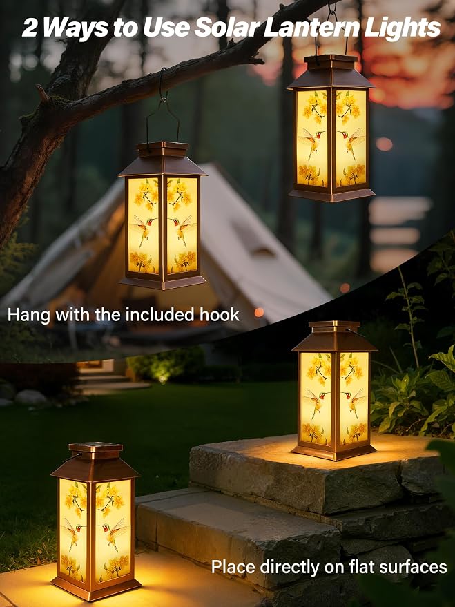 Guhope Birthday Gifts for Women Mom Grandma Men, Solar Lanterns Outdoor Waterproof, Hummingbird Hanging Garden Decor Outdoor Solar Lights for Garden Lawn Yard Patio Porch