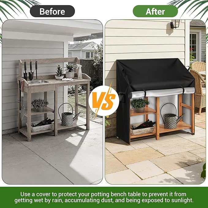Potting Bench Cover, 600D Heavy Duty Waterproof Oxford Fabric, Outdoor Garden Worktable Cover, UV Resistant & Tear Proof, Weatherproof Protector for Patio Planting Bench (Brown, 41"L×19"W×34/47"H)