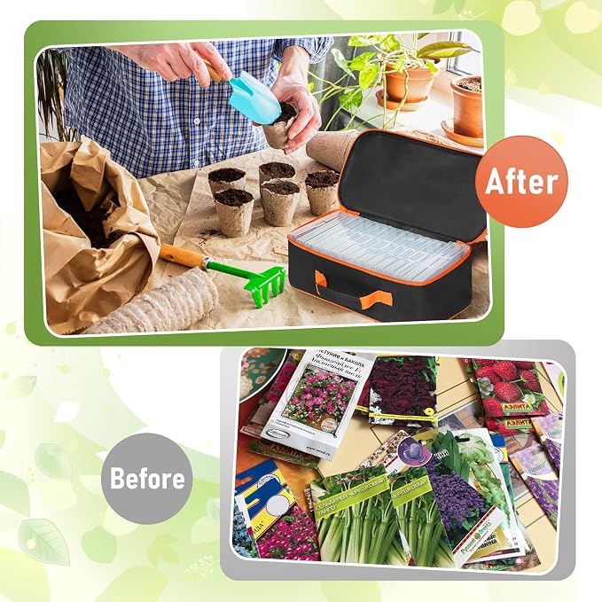 15 Slots Seed Storage Box with 20 Seed Envelopes, Large Capacity Seeds Organizer Container with Zipper Bag Label Stickers, Seeds Saving Container for Garden Vegetable and Flower (Orange)