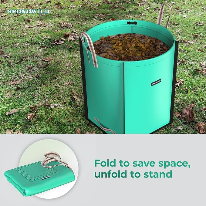 63 Gallon Reusable Yard Waste Bag - Durable PE Standable Lawn Leaf Bag with 4 Reinforced Handles, Collapsible Portable Garden Container for Leaves, Yard Waste, Garden Debris (Green)