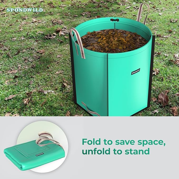 Extra Large Reusable Yard Waste Bag - Durable PE Standable Lawn Leaf Bag with 4 Reinforced Handles, Collapsible Portable Garden Container for Leaves, Yard Waste, Garden Debris, 90 Gallon