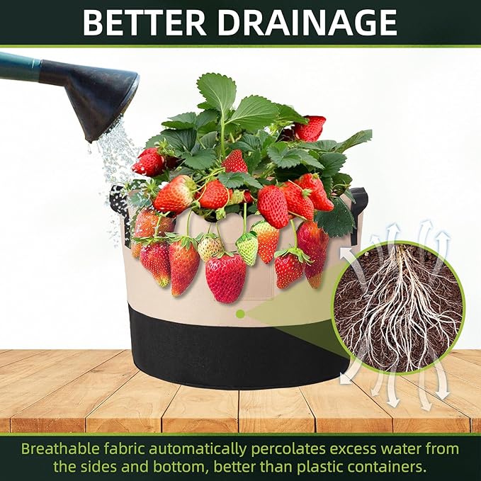 LITLANDSTAR 3 Gallon Fabric Grow Bags, 10 Pack Heavy Duty Thickened Nonwoven Plant Grow Bags with Handles and Label Bags, Fabric Plant Pots for Growing Vegetables Flowers Herbs (Black Mixed Camel)