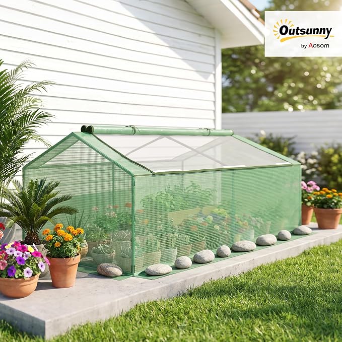 Outsunny 71" x 36" x 28" Mini Greenhouse Portable Hot House for Plants with Large Zipper Windows for Outdoor, Indoor, Garden, Green