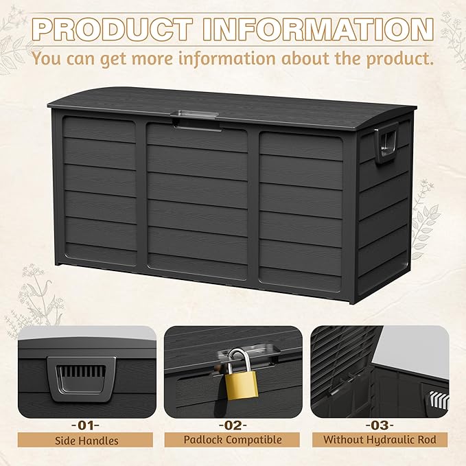 75 Gallon Outdoor Deck Storage Box – Heavy Duty Resin with Lockable Lid,UV Resistant for Patio Furniture, Garden Tools,Black