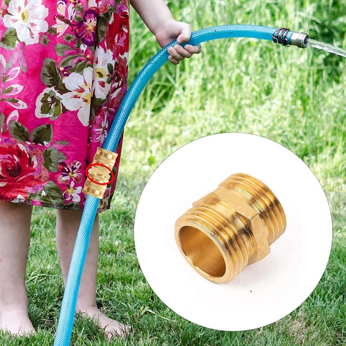 Hourleey Garden Hose Adapter, 3/4 Inch Male to Male Hose Adapter, Solid Brass Hose Connectors, 2 Pack Male Connector with 2 Extra Washers