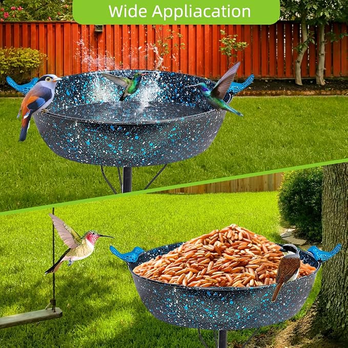 Outdoor Garden Bird Bath, Metal Birdbath with Stable Stakes Bird Feeders for Outdoor Yard Lawn Patio (3" Deep*35" Height)