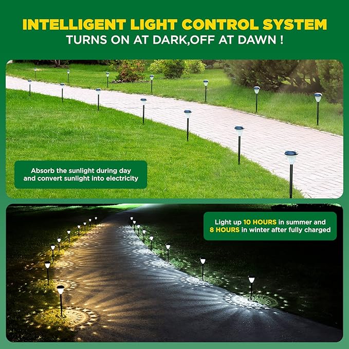 URAGO Super Bright Solar Lights Outdoor Waterproof-10 Pack, Dusk to Dawn Up to 12 Hrs Solar Garden Lights Outdoor Pathway Auto On/Off, LED Landscape Decorative Lighting for Walkway Patio Yard Outside