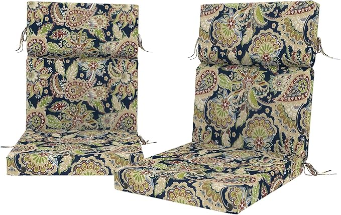 DYTXIII Outdoor High Back Chair Cushions Set of 2, 44"x22" Water Repellent Patio Seat Cushions with Elastic Sponge, All Weather Chair Pads for Rocking, Dining, Patio Furniture - Paisley Sapphire