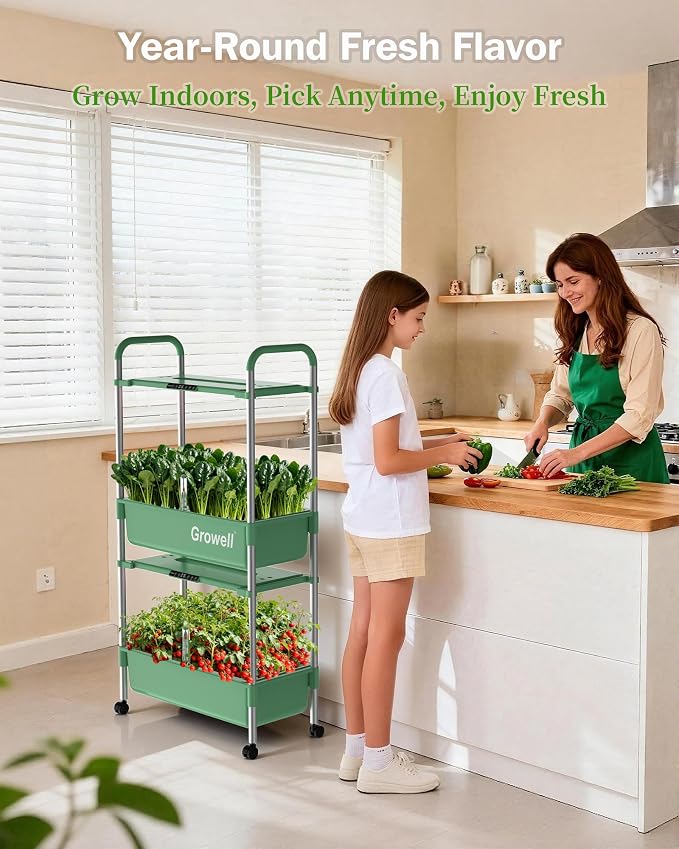 Growell Large Hydroponics Growing System Kit, 54 Pods Vertical Indoor Herb Garden Kit with LED Grow Light & Independent Water Pump, 28L Movable Indoor Planter Perfect Gardening Gifts (2 Tier-Green)