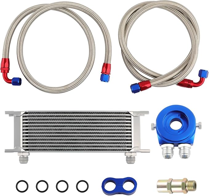 maXpeedingrods Universal 13 Row 10AN Transmission Engine Oil Cooler Kit, Radiator Oil Cooler Condenser, Stacked Plate Aluminium Alloy Black Engine Transmission, Silver