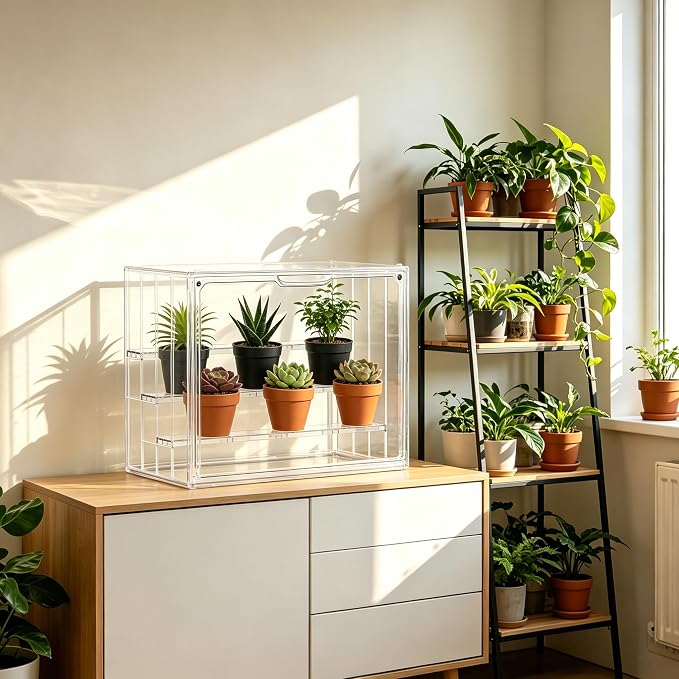 Mini Greenhouse Indoor, Clear Portable Green House for Seed Starting and Small Plants, 14.1”x10.6”x8.4”