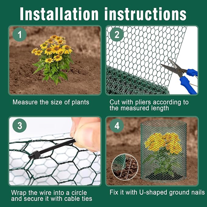 32.8Ft x 16In Plant Protectors from Animals, Metal Plant Chicken Wire Cages Covers Garden Netting for Outdoor Plants to Keeping Rabbits Squirrels Chicken Animals Out