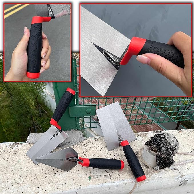 3 Pack Masonry Hand Tool Set, 5” Brick Pointing Trowel, 5.6” and 7” Bucket Margin Trowel, Carbon Steel Bricklaying Hand Tool for Concrete, Cement, Plaster, Tile Construction Projects