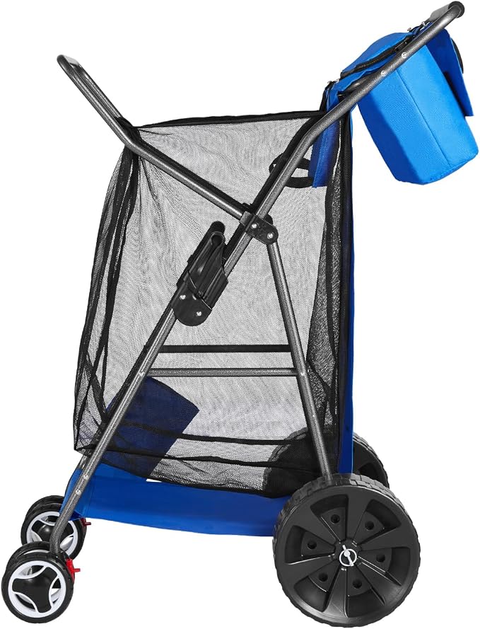 VEVOR Beach Cart, 165LBS Load Capacity, Portable Folding Beach Wagon Dolly with 10" Solid Wheel for Sand, Insulated Cooler Bag, Large Mesh Bag&Umbrella Holder for Outdoor Camping Fishing