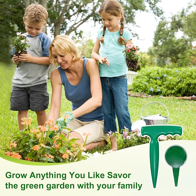 M METERXITY 1-Set Seed Planter Tool, Plastic Hand Dibber Garden Tool with Handle for Sowing Seeds/Transplanting/Planting Bulbs, Handheld Digging Hole Punch Adjustable Dispensers [Dark Green]