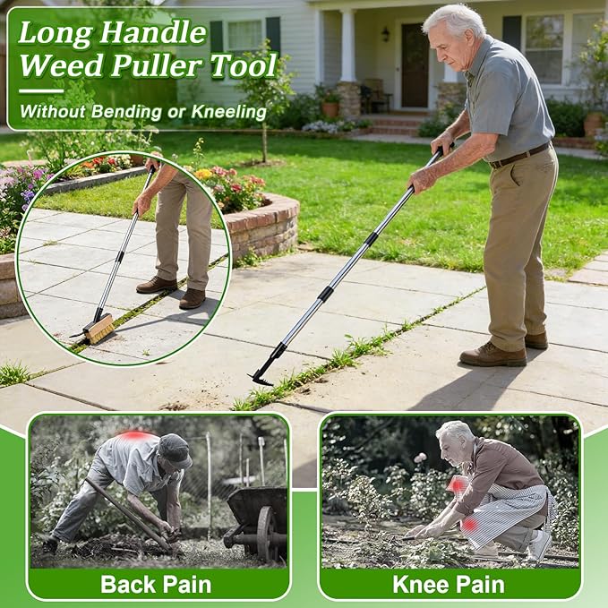 MUDEREK Crack Weeder Tool Set - Upgraded & Lengthened Manual Manganese Steel Crevice Weeding Tool with Adjustable Handle for Moss Weed Removal in Driveways, Patios, Pavers, Garden Cracks