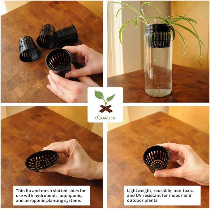 xGarden - Lightweight Economy Net Pots - Thin Lip & Slotted Sides - for Hydroponics & Aquaponics - UV Resistant & BPA Free Plastic - Indoor or Outdoor Growing - Black 2" Round Mesh Pot Cups - 50 Pack