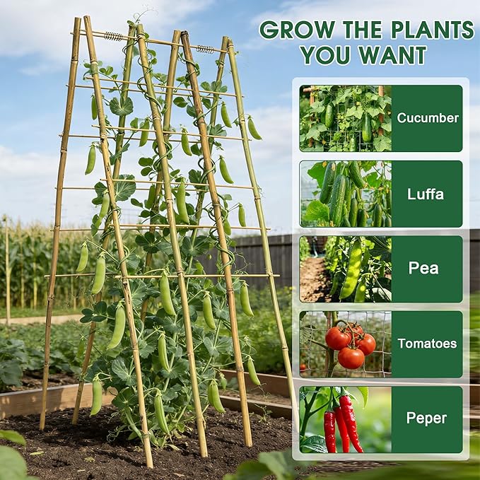 3 Pack A-Frame Bamboo Trellis 47''x15.5'', Oltara Foldable Garden Trellis for Outdoor Climbing Plants, Cucumbers, Raised Beds, Tomatoes, Beans, Peas, Vegetables, Flowers Support