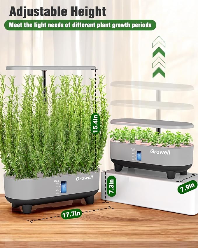 Growell Hydroponics Growing System Kit, 16 Pods Indoor Garden with 28W Full Spectrum LED Grow Light, Auto Timer, 3 Smart Light Modes, 8L Large Herb Garden, Ideal Gardening Gift for Women, Men (Gray)