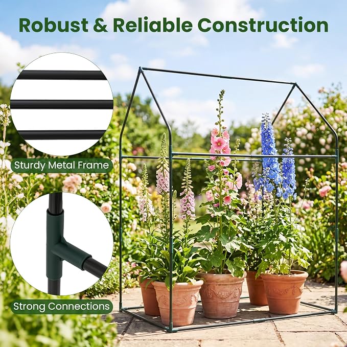 Giantex Mini Greenhouse, Outdoor Portable Green House with Sturdy Metal Frame, Ground Stakes & Wind Ropes, Clear Tent Small Greenhouse for Indoor Outdoor Plants (54"x36"x67")