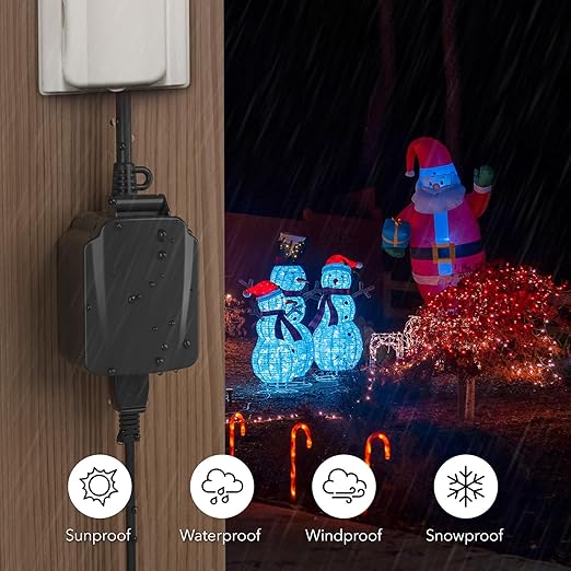 BN-LINK 24 Hour Heavy Duty Mechanical Timer, Outdoor Timer Outlet Waterproof with 30 Minutes Intervals, 1 Grounded Outlets for Christmas Lights Pool Pump,15A 1/2HP, ETL Listed（2 Pack）