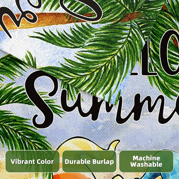 Hello Summer House Flags for Outdoor Decoration, Cartoon Gnomes at The Beach Large Yard Flag, Seasonal Decorative Celebration Decor for Spring Farmhouse Holiday Outside 28x40 Inch Vertical Double Sided