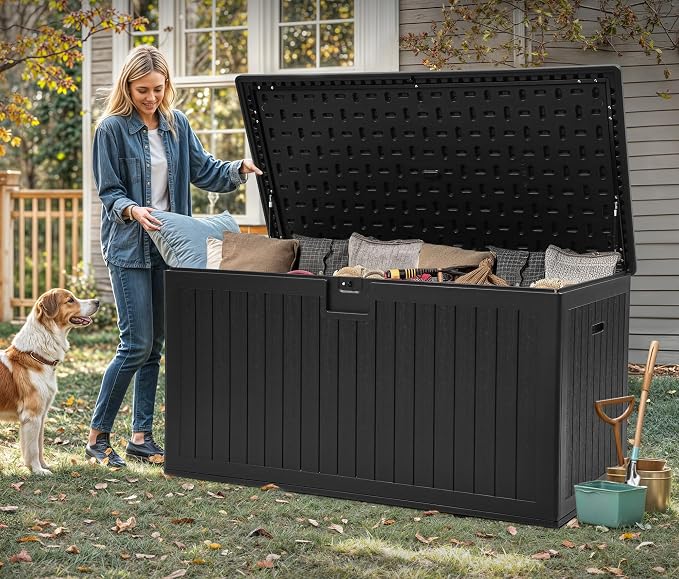 YITAHOME 260 Gallon Double-Wall Deck Box with Divider & Side Handles, Outdoor Large Storage for Patio Furniture Cushions, Garden Pool Accessories, Water Resistant & Lockable