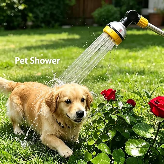 17.5" Watering Wand with Thumb Control & 180° Water Nozzle | 8 Spray Modes garden hose wands for High-Pressure Cleaning, Pet Bathing, Gardens, Hanging Baskets | Fits Standard Garden Hoses (yellow)