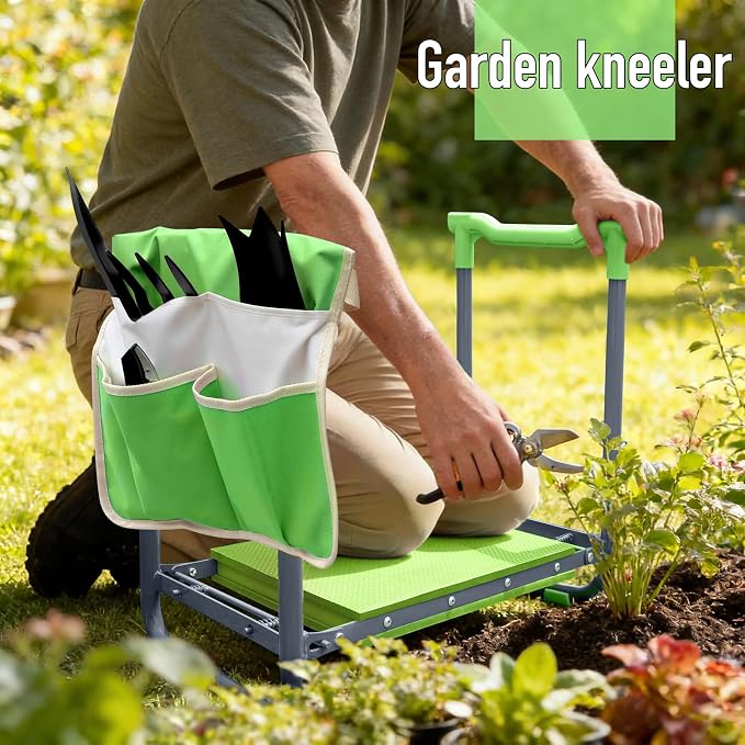 Folding Garden Stool and Kneeler, Heavy Duty Garden Kneeler and Seat, Kneeling Device for Gardening, Gardeners and Seniors (Green)