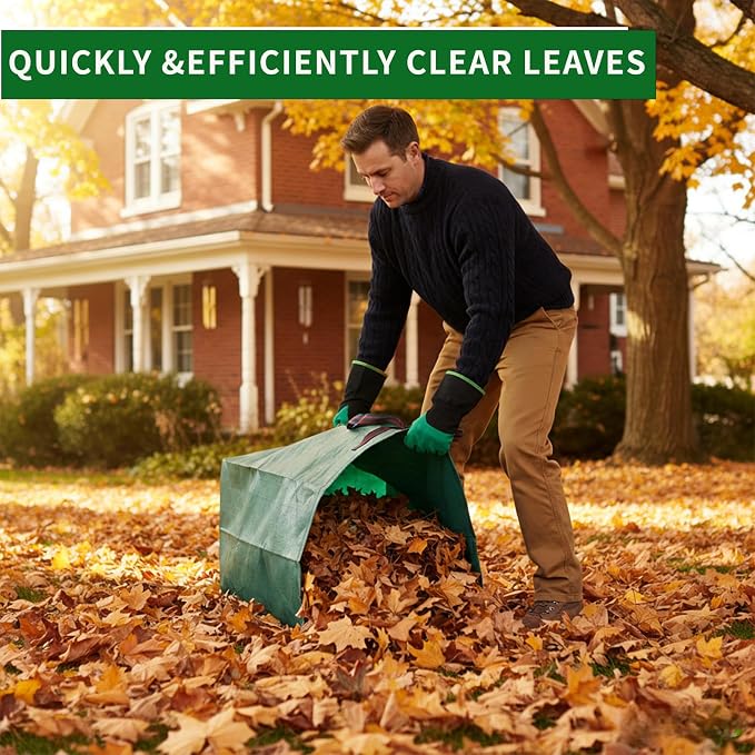 72 Gallon Reusable Yard Waste Bags 2 Pack, Heavy Duty Collapsible Lawn & Leaf Bag, No-Bend Dustpan Design with Support Rods, Foldable Garden Debris Bag for Grass Clippings, with Gardening Gloves