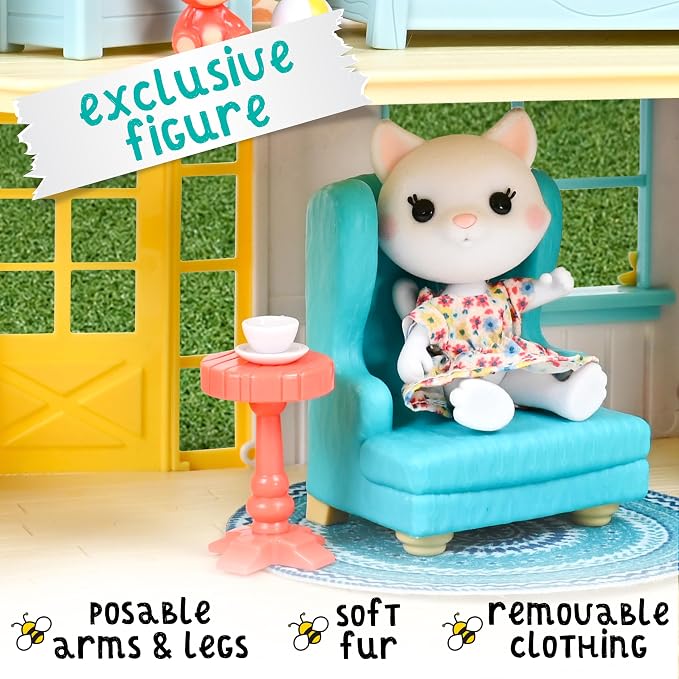 Honey Bee Acres 11" Tall Sunflower Cottage Doll Playset, 17 Pieces,White