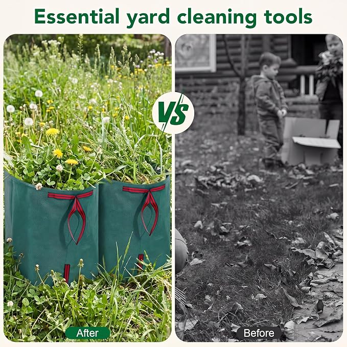 Dntorx 53 Gallon Leaf Collector, 2-Pack Reusable Yard Waste Bags Lawn Leaf Bags With Dustpan-Style Opening And Handle, For Leaves,Grass,Storm Debris,Construction Waste, Heavy-duty&Foldable