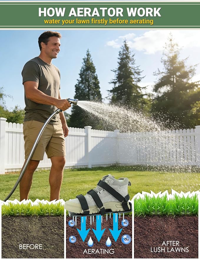 Lawn Aerator Shoes, Soil Aerator Lawn Tool with Dual Hook & Loop Straps for Effectively Aerating, One Size Fits All Free-Installation Lawn Shoes Lawn Dethatcher for Yard Garden Patio Grass