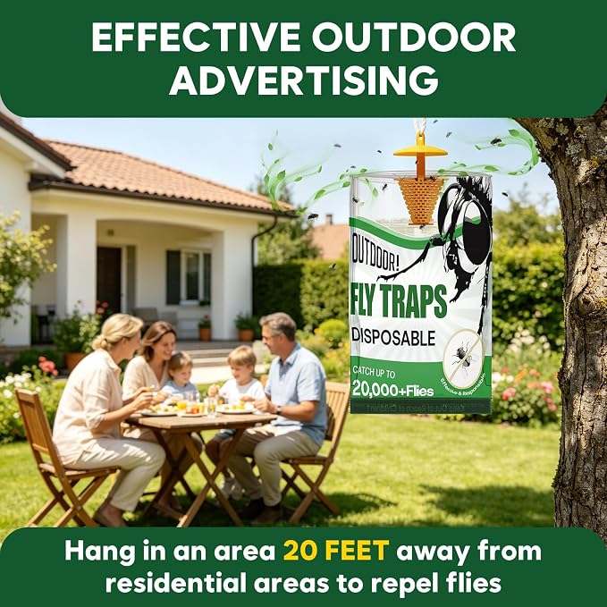 Fly Traps Outdoor Hanging - Portable Fly Catcher Outdoor Flying Insect Trap for Garden/Ranch/Barn/Patio