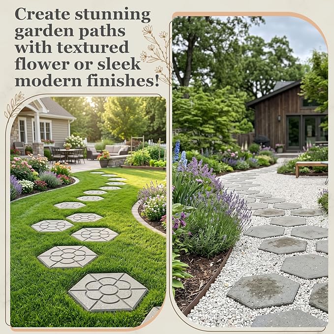 2 Size Hexagon Stepping Stone Mold, 9" & 11.4" Reusable Cement Molds for Concrete, Plastic Concrete Molds for Walkways, Pavement and Garden