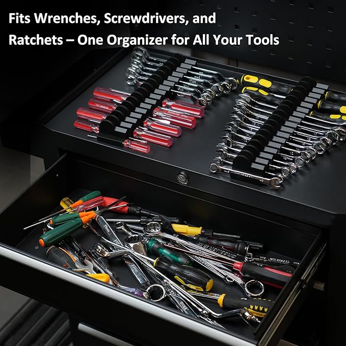 DEHOYI 24 pcs Modular Wrench Organizers for Tool Drawers - Wrench Rack with Metric&SAE Labels, Perfect Tool Storage Holder. Gift for father, brother and boyfriend (No-Magnet)