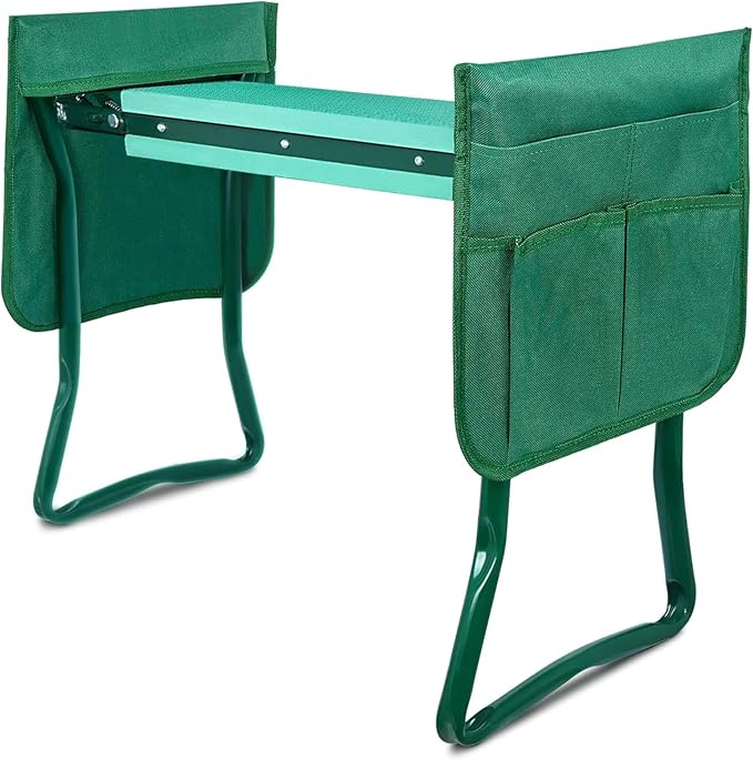 YSSOA New Garden Kneeler and Seat, Foldable Kneeling Bench, Hold Up to 330lb, with Sturdy Soft EVA Foam Pad and 2 Tool Pouch for Gardening, Fishing, Camping, Green