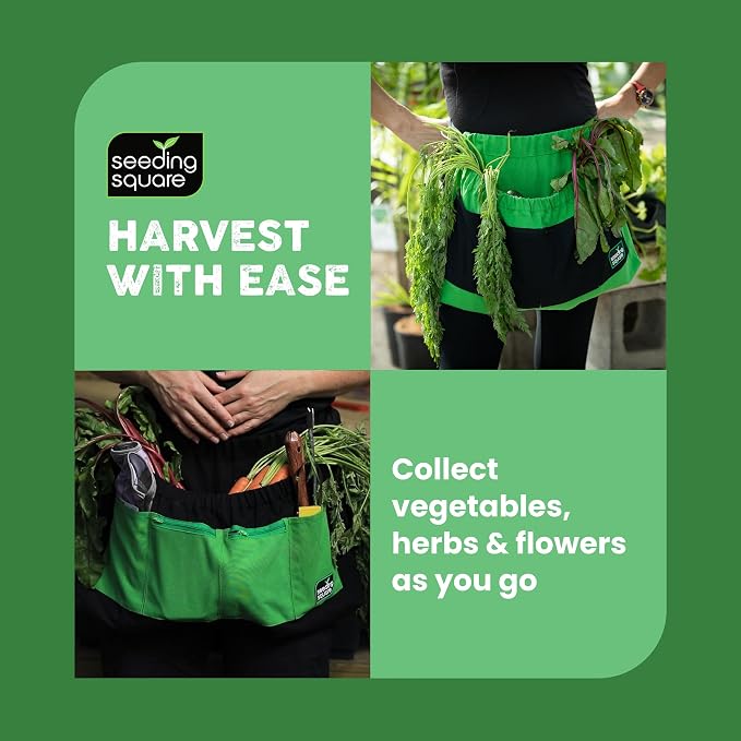 Seeding Square Harvest Apron Hands-Free Gardening Apron for Fruits, Vegetables, Tools – Adjustable, Durable, Washable