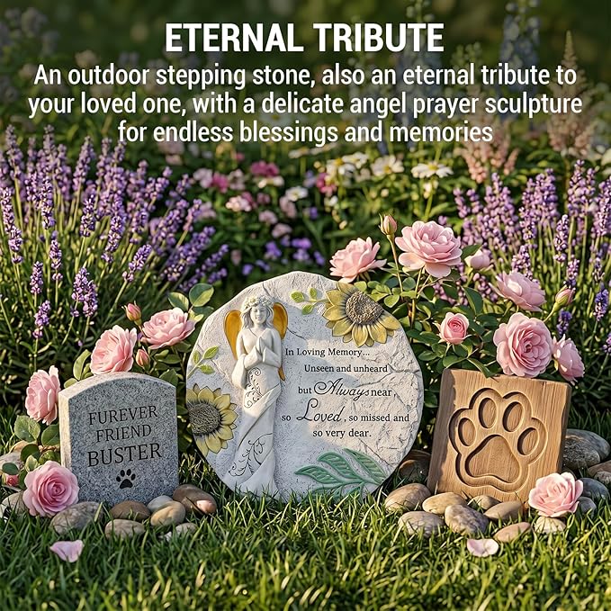 MyGift 9 Inch Resin Memorial Stepping Stone, Angel Prayer Garden Plaque, Sympathy Bereavement Gifts for Loss of Loved One, Outdoor Remembrance Stone