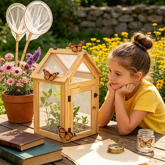 Cinnvoice Butterfly Habitat Cage Kit 19.7" Outdoor Large Insect Mesh Cage Terrarium Garden Grow Tent for Hatching Butterflies, Education Science Parent Child Interaction Observation