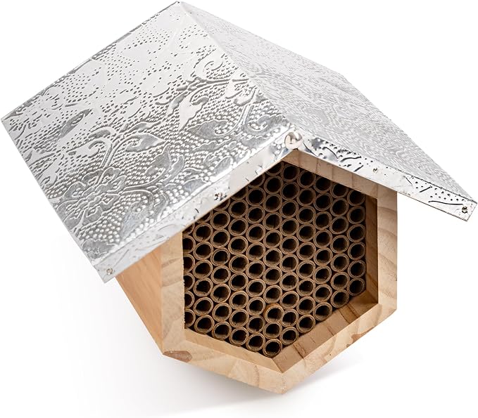 Rivajam Beekeeper Pro Mach II Mason Bee House - Strong + Waterproof Bee Hotel & Insect Habitat - Replaceable Mason Bee Tubes Filled Bee Houses for the Garden - Pollinator House Gardening Gifts