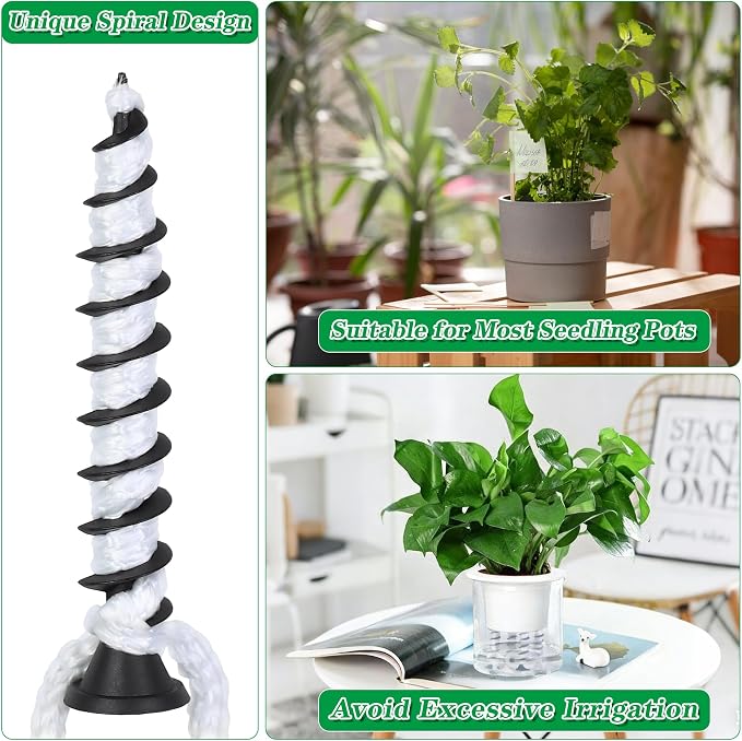 12 Pack Self Watering Spikes, Automatic Plant Watering Stakes with Wicking Rope for Indoor Outdoor Plants DIY Vacation Self-Watering System Devices for Grower Pots Potted Plants Seedlings