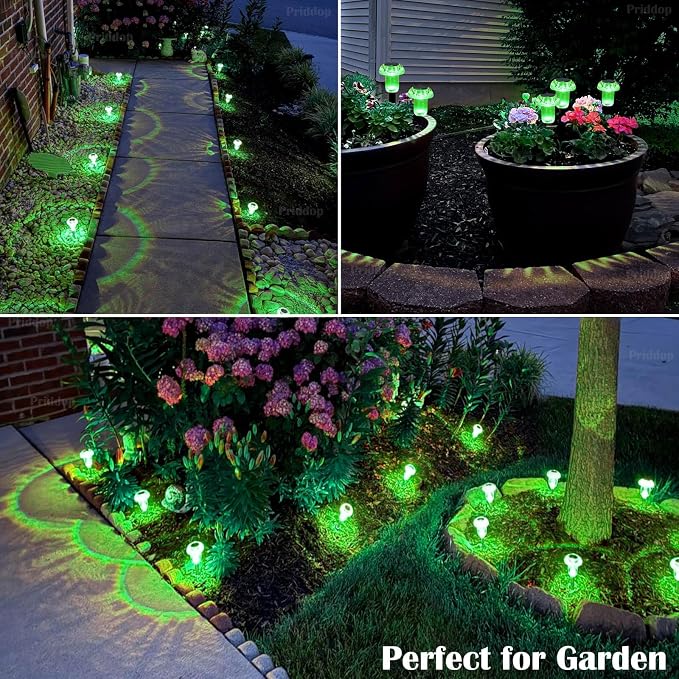 Priddop Solar Lights Outdoor Waterproof 8 Pack LED Green Stake Mushroom | Yard Garden Decorative Pathway Mushroom Outside Landscape Path Lighting Patio Walkway Ground Pattern Halloween Decorations