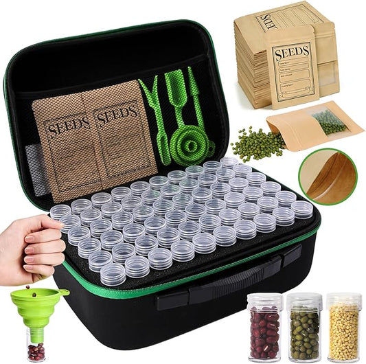 120 Slots Seed Storage Organizer Box, with 20 Seed Envelopes and Small Tool, Sturdy Seeds Saving Seed Bank Container Kit (Seeds not Included)