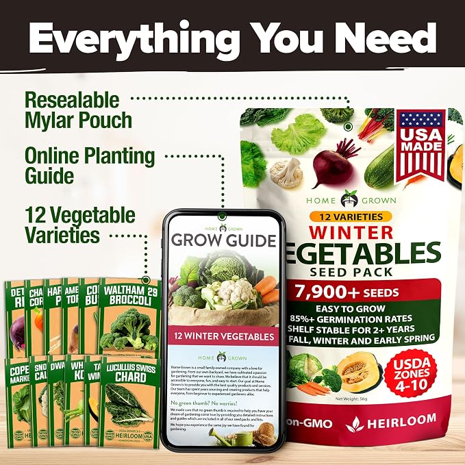 HOME GROWN 12 Winter Vegetable 7,900 Seeds Heirloom,Fall & Vegetable Seeds for Planting Home Garden: Bean, Beet, Broccoli, Cabbage, Carrot, Cauliflower, Kale,Parsnip,Squash,Chard & More