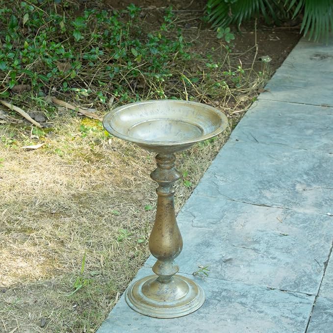 19”H Antique Pedestal Bird Bath, Bird Baths for Outdoors, Hand-Crafted Metal Bird Bath Bird Feeder Seed Tray for Garden Yard Decor.