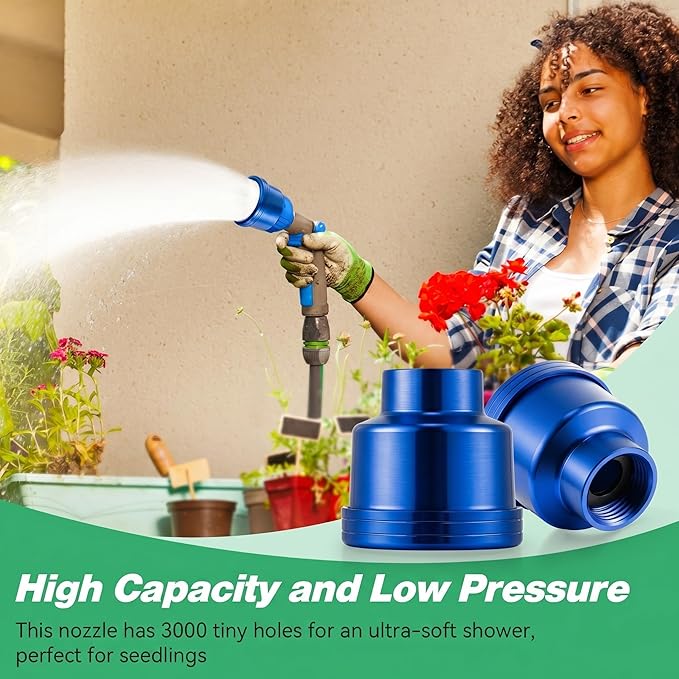 Dreyoo 1 Pack Water Nozzle with 3000 Tiny Holes, 3/4'' Aluminium Alloy Garden Hose Shower Head with PTFE Thread Seal Tape for Outdoor Watering Flowers, Plants, Greenhouse, Nurseryman (2.36'',Blue)